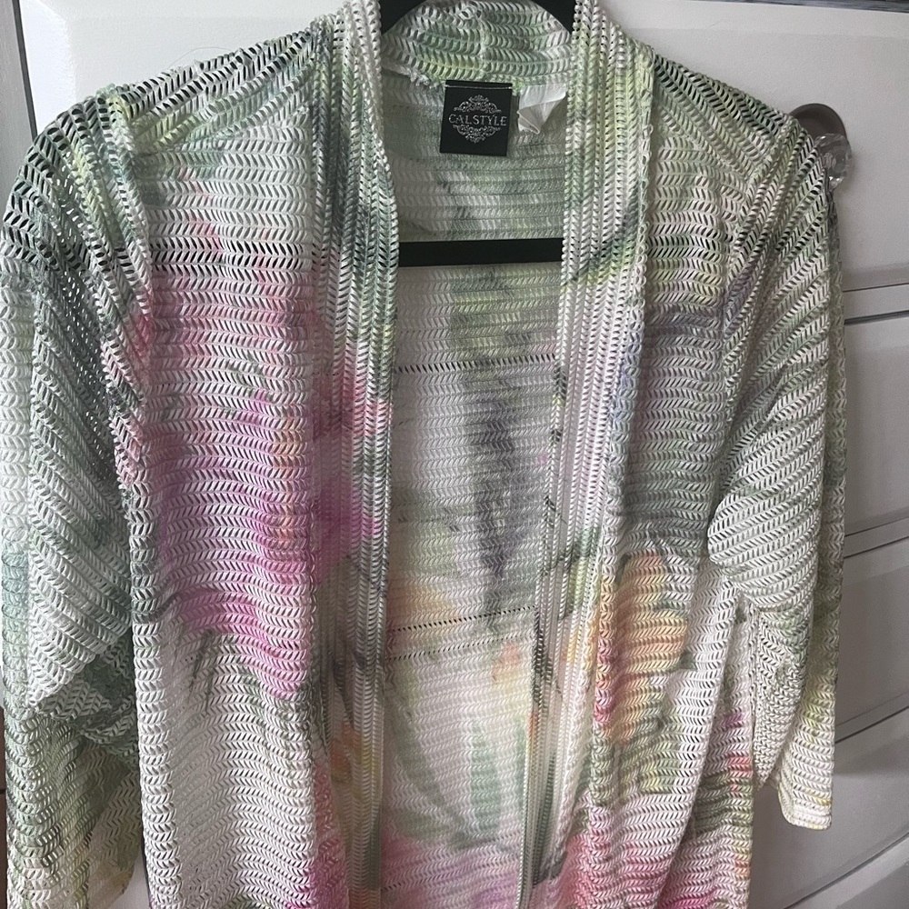 Pink and Green Swim Coverup with Watercolor Pattern